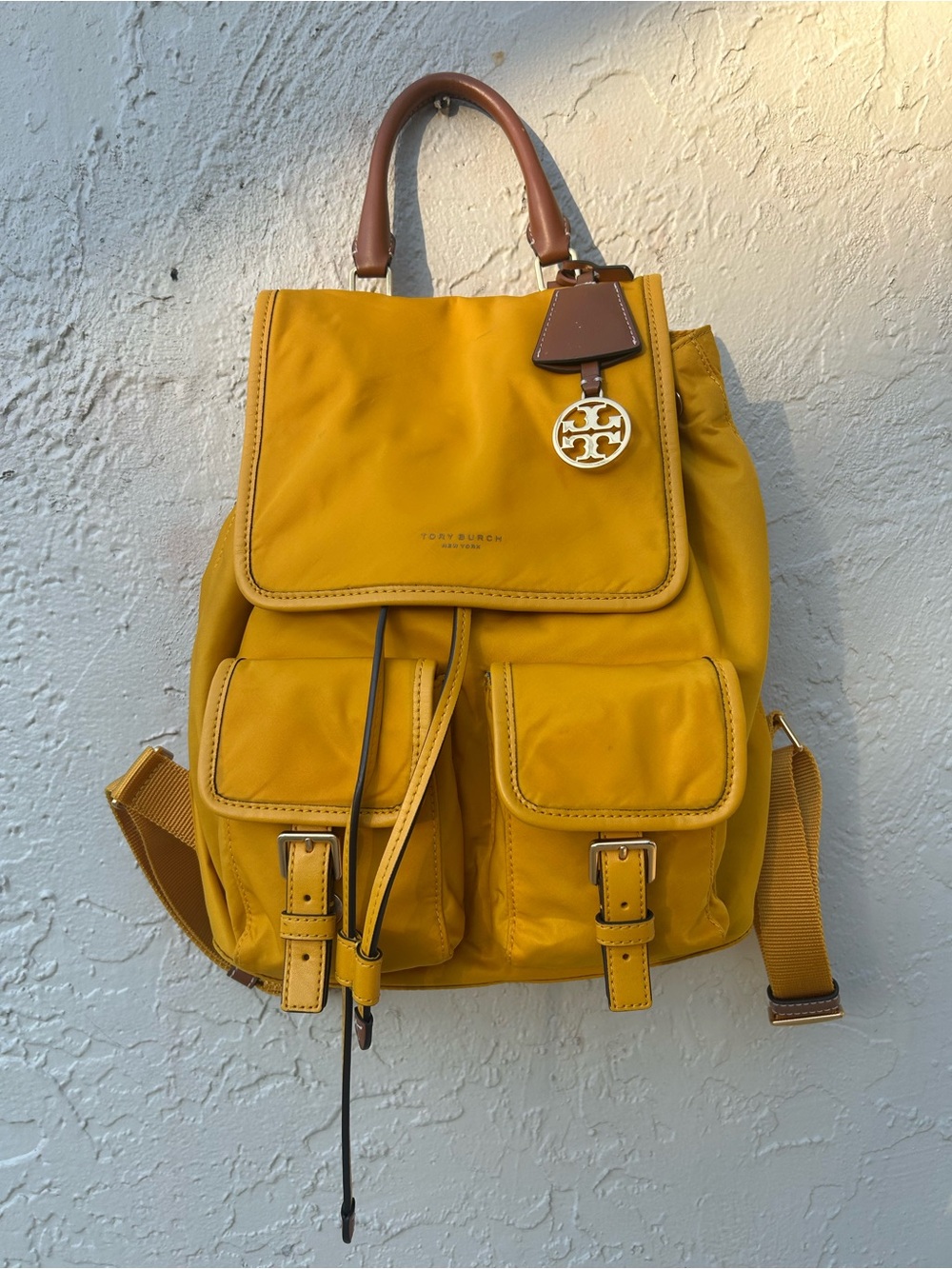Tory Burch Perry yellow  nylon flap backpack